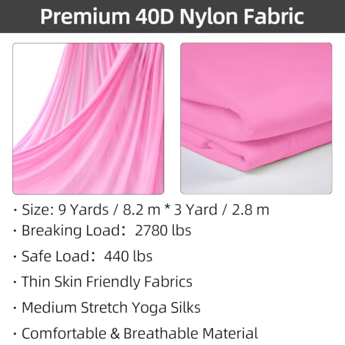 PRIOR FITNESS Aerial Silks Kit, SGS&CE Certified, 9/15/20Yards - color: Pink, size: S(9 Yards)