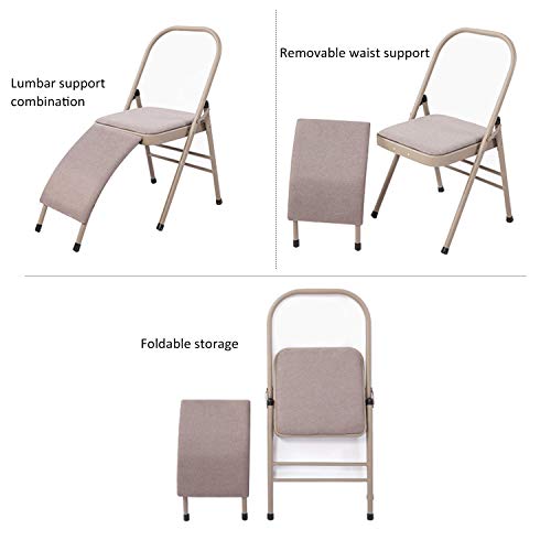 INNOLIFE Yoga Auxiliary Chair with Lumbar Back Support Foldable Balance Training with Purple Yoga Resistance Band - color: Grey with yoga resistance band