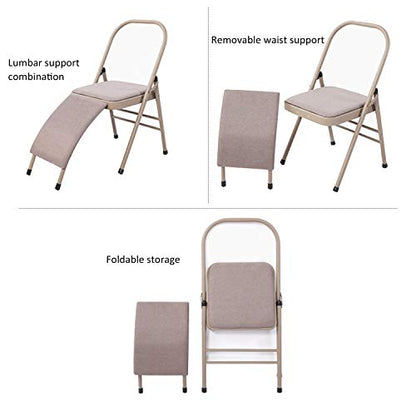 INNOLIFE Yoga Auxiliary Chair with Lumbar Back Support Foldable Balance Training with Purple Yoga Resistance Band - color: Grey with yoga resistance band