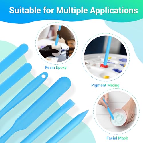 6PCS Silicone Stir Sticks Kits, 2pcs Spatula Scraper, 2pieces Large Silicone Sticks, 2pack Pointed Stir Rods, Reusable DIY Craft Tool for Mixing Resin, Paint, Liquid, Blue - color: Blue, size: Large&Medium-6PCS