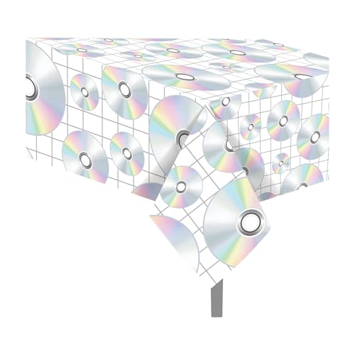 1Pc CD Disc Party Plastic Tablecloth 54 x 87 Inch Long Table Cover, CD Disc Music Party Tablecover for Music Festival Theme Kids Baby Shower Birthday Dinner Picnic Kitchen Event - color: CD Disc