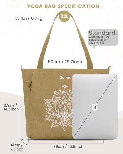 Gonex Yoga Mat Bag with Zipper Mat Carrier Canvas Gym Tote | Durable Canvas, Zipper Closures Prevent Slipping, Quick Access, Bottle Holder, Fits Yoga Blocks, Gym & Travel Use - color: Dark Khaki, size: Classic (15.5×5.5×14.5inch)