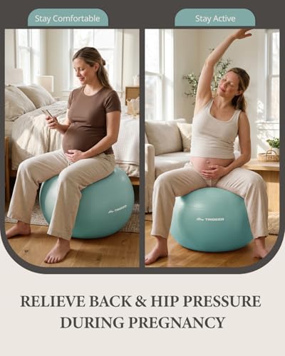 Trideer Exercise Ball, Stability Yoga Ball for Physical Therapy, Active Sitting, Pregnancy & Birth Labor Prep, Core Strength, Balance Training, Posture Improvement and Daily Stretching, 55/65/75cm - color: Mint green, size: L(23-26ines/58-65cm)