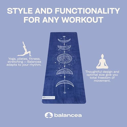 Yoga Mat With Strap 5mm Non Slip Suede & TPE - Eco-Friendly Fitness & Exercise Mat for Home Gym, Pilates, Hot Yoga, and Meditation - Lightweight Durable 72 x 24 inch Workout Mat for Women, Men - color: Blue