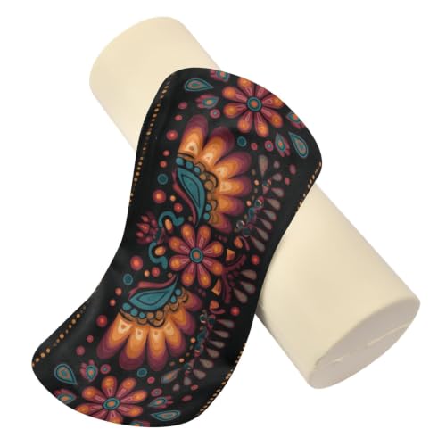 Neck Roll Pillow Bolster Pillows Round Health Memory Foam Long Round Cervical Cylinder Body Removable Washable Cover Bed Legs Back Yoga Mexican Otomi Black - color: Boho 19