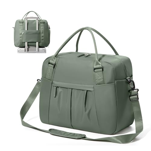 Travel Duffel Bag with Shoe Compartment, Large Weekender Bags for Women with Trolley Sleeve for Airplane, Waterproof Carry on Bag Sport Tote Bags Hospital Holdalls, Green - color: Green X-Large