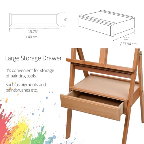 Beech Wood H-Frame Easel, 59"–75" Adjustable Height Studio Easel with Drawer & Shelf, 41" Canvas Holder 20KG Load, Heavy Duty Art Easel for Adults Artists Students Painting Display - color: EASEL-A