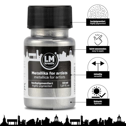 Metallic Acrylic Paint 1.69 fl oz - Silver - Premium Metallic Paint for Artists and Crafters. High Coverage, Lightfast & Durable. Ideal for Canvas, Wood, Ceramic & More - color: Silver