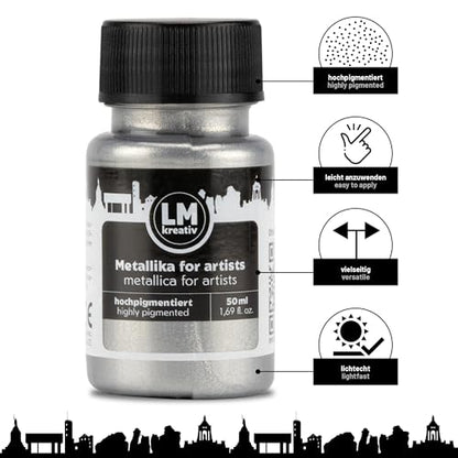 Metallic Acrylic Paint 1.69 fl oz - Silver - Premium Metallic Paint for Artists and Crafters. High Coverage, Lightfast & Durable. Ideal for Canvas, Wood, Ceramic & More - color: Silver