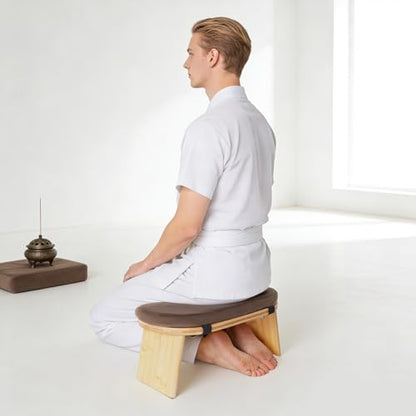 Meditation Benches, Folding Meditation Kneeling Stool with Footpads, Bamboo Sturdy Meditation Chair with Meditation Cushion as Yoga Bench, Prayer Bench, Floor Seat (Coffee) - color: Coffee