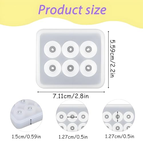 Silicone Resin Bead Molds with Holes, 2 Pack, 6-Cavity Round Design - color: White(LJ-115)