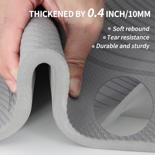 PAIDU Large Yoga Mat 72"x36"x10mm Non-Slip Exercise Mat for Home Gym Studio - color: Gray