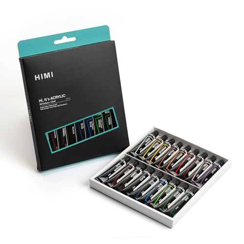 HIMI Acrylic Paint Set,18 Colours, 12ml Tubes,High Viscosity Water Based Paint, Art supplies for Painting Canvas,Fabric,Wood And Paper - color: 18 Colors