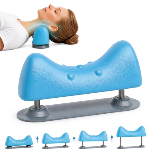 Adjustable Neck Stretcher Device with Screw Micro-Adjustment, Cervical Traction for Neck Pain Relief, Ergonomic C-Curve for Controlled Daily Stretching