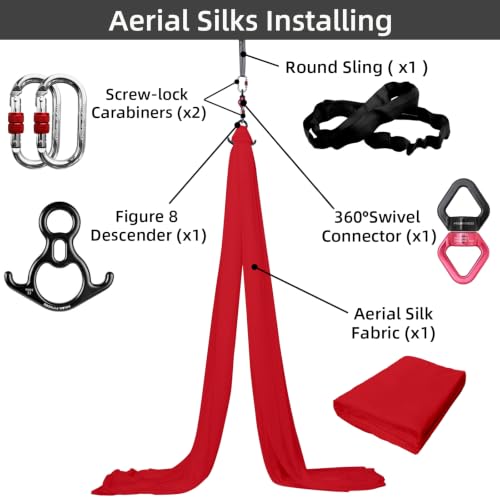 PRIOR FITNESS Aerial Silks Kit, SGS&CE Certified, 9/15/20Yards - color: Red, size: M(15 Yards)
