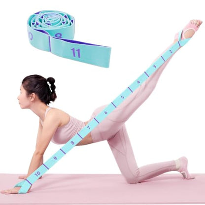 11 Loops Stretch band - Yoga, Pilates, Ballet, and Physical Therapy Stretching strap for Flexibility, Leg Stretching, and Exercise - Durable Stretching equipment for Dance and Fitness - color: 11 Grids-Blue