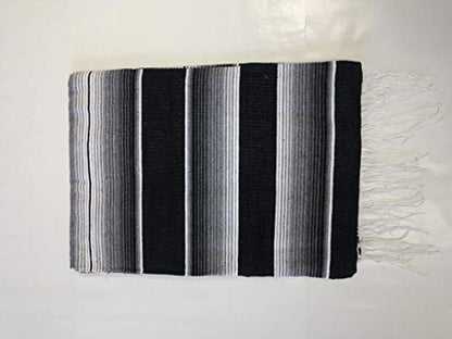 EMISA X-Large Mexican Serape Blanket, Black and White, 5' x 7'