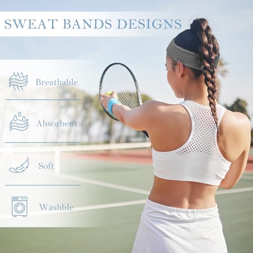 4 Pack Cotton Terry Sweat Headbands for Men Women Running Gym - color: Gray