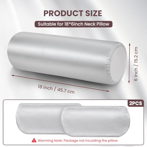 Noverlife 라운드 넥 베개 커버 2팩, 새틴 베개 커버, 케이스만 포함 - color: 45.7cm(18인치) 라이트 그레이 - 새틴