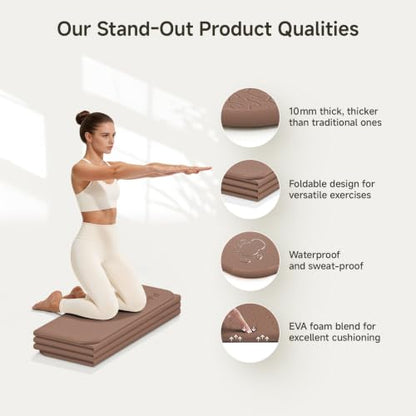 PAIDU Foldable Yoga Mat 10mm Thick, 75"x26" Non-Slip Fitness Exercise Mat - color: Brown
