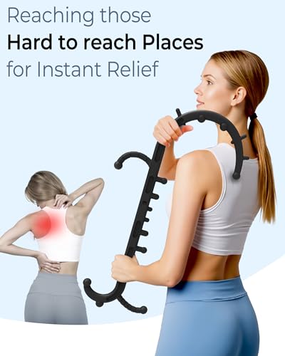 Back and Neck Massager for Pain Relief Deep Tissue, Upgraded Full Body Trigger Point Cane Massage Tools, Therapy Massage Stick Pressure Point Hook, Muscle Knot Remover Tool (Black) - color: Black