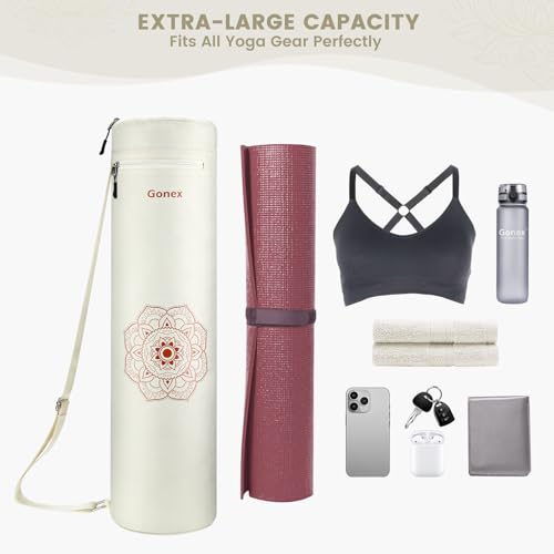 Gonex Yoga Mat Bag, Full-Zip Mat Carrier | 600D Oxford Fabric, Wet Pocket, Front Zip Pocket, Adjustable Strap, Fits Mats up to 26" - color: Beige