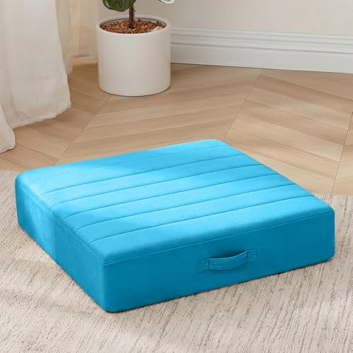 MeMoreCool 24 Inch Square Floor Pillow for Adults, Turquoise Foam Cushion - color: Sky Blue, size: 24 Inch