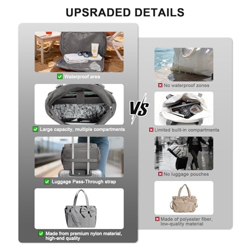 Gosect Women’s Crush Bow Puffer Tote Bag, Water Resistant Laptop Travel Yoga Work Bag - color: Grey