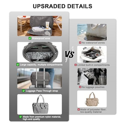 Gosect Women’s Crush Bow Puffer Tote Bag, Water Resistant Laptop Travel Yoga Work Bag - color: Grey
