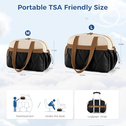 Women's Duffle Gym Bag, Carry-On Shoe Compartment for Weekender Overnight - color: Beige & Brown, size: Medium