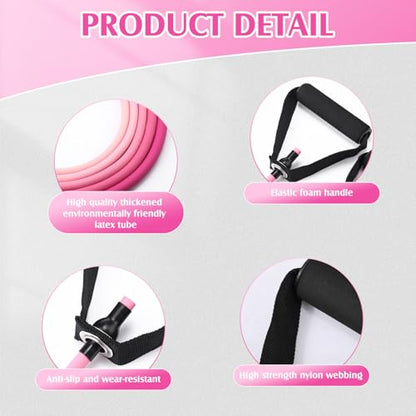 Shappy 10 Pcs Resistance Bands with Handles | Exercise Stretch Bands for Exercise, Woman Man Training Physical Therapy Workouts Fitness - color: Pink