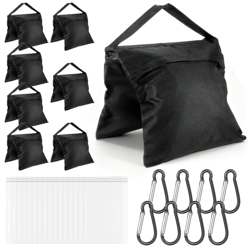 8 Pack Heavy Duty Sandbags with Clips, 20"x9.6" Oxford Cloth Weight Bags for Photography Studio Light Stand, Canopy, Tripod & Outdoor Tent
