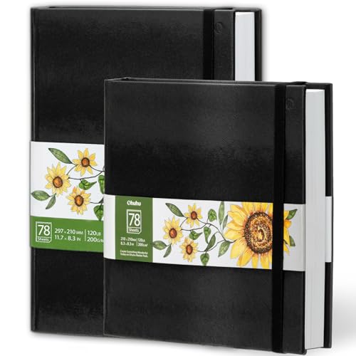 Ohuhu 2 Pack Marker Paper Pad Art Sketchbook for Drawing and Sketching | 8.3"x8.3"&8.3"x11.7" Art Sketch Book Drawing Papers Each Size Holds 78 Sheets/156 Pages -120 LB/200 GSM -Hardcover Sketch Pad - size: 8.3" x 8.3 " and 8.3" x 11.7"