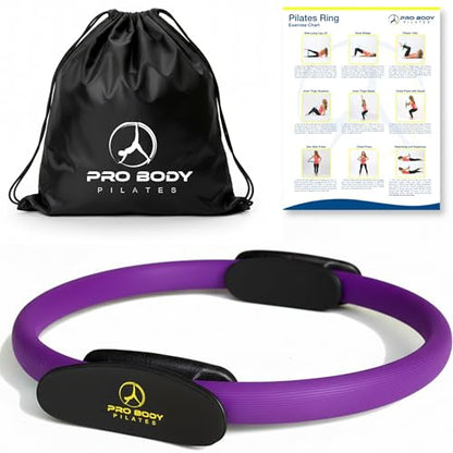 ProBody Pilates Circle - 14 Inch Magic Circle Pilates Ring | 30 lb Resistance, Dual Foam Grips, Inner Thigh Exerciser, Pilates at Home Equipment, Carry Pouch, Pilates Essentials - color: Purple