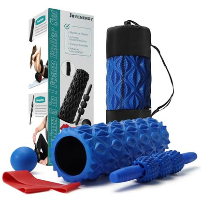 5 in 1 Foam Roller Set High Density Patented Foam Roller for Exercise | Foam Roller Massage Stick, Massage Ball, Resistance Band for Deep Muscle Massage Yoga Trigger Point Release Blue Diamond - color: Blue Diamond