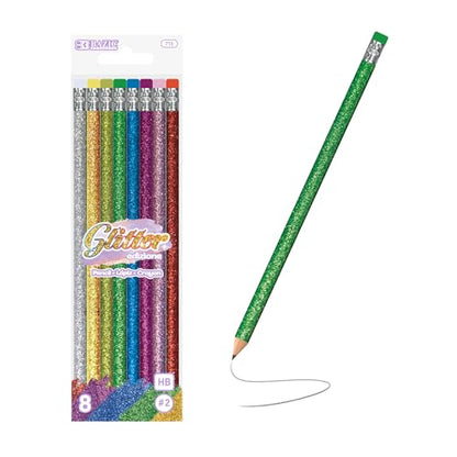 BAZIC PRODUCTS Metallic Glitter #2 Pencils, Eraser, 8 Count | #2 HB lead, Glitter metallic barrels, eraser tops, school, gifts, party favors, fun everyday writing - size: 6 Count (Pack of 1)