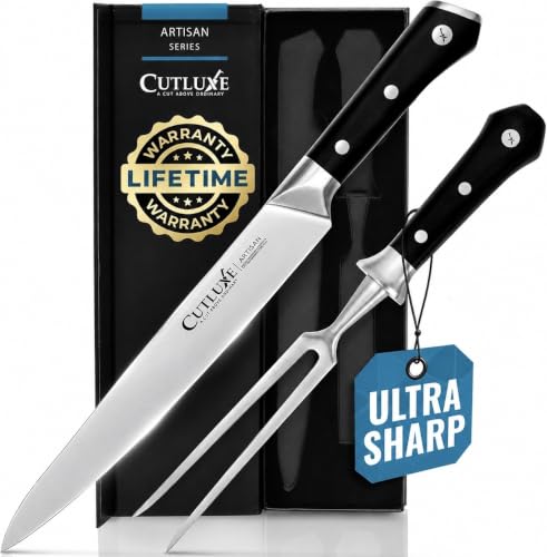 Cutluxe Turkey Carving Knife Set – Carving Fork & Knife for Meat & BBQ | Razor Sharp German Steel, Full Tang Ergonomic Handle – Grilling Gift for Men, Artisan Series - size: 2 Pcs BBQ Knife Set