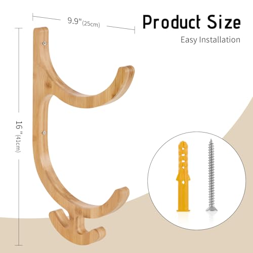Wooden Yoga Mat Holder Wall Mount, Double Layer Yoga Mat Storage Rack with 4 Hooks, Home Gym Accessories for Yoga Mat Foam Roller Resistance Bands, Sturdy Wall Organizer for Home Gym School Office