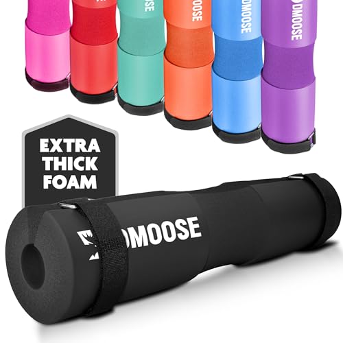 DMoose Fitness Barbell Pad for Hip Thrust, Squat & Lunges - Non-Slip Thick Foam Cushion for Neck and Back Support with Two Straps - Hip Thrust Pad for Leg Day - Fits All Olympic Bars and Smith Machine - color: Black/White