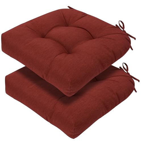 Magpie Fabrics Outdoor Tufted Seat Cushion 19"x19" Set of 2 (Dark Red) - color: Dark Red