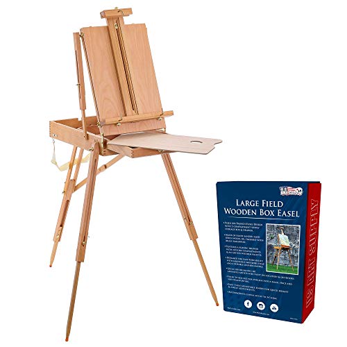 U.S. Art Supply Large Beechwood French Easel, Adjustable Plein Air Easels | Sketchbox Tripod for Field & Studio Painting Easel for Adults, Drawing, Display - Portable with Artist Drawer & Palette - style: Easel