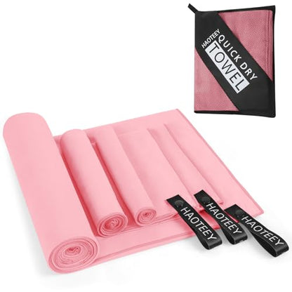 Quick Dry Travel Towel, 3 Sizes 1 Pack Camping Microfiber Towel, Lightweight Fast Drying Towels Set 60"x30", 30"x15", 15"x15" w/Bag for Gym, Beach, Hiking, Swimming, Pink - color: Pink