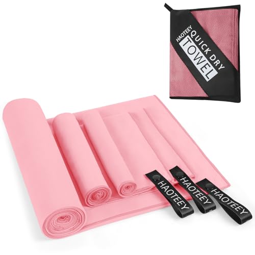 Quick Dry Travel Towel, 3 Sizes 1 Pack Camping Microfiber Towel, Lightweight Fast Drying Towels Set 60"x30", 30"x15", 15"x15" w/Bag for Gym, Beach, Hiking, Swimming, Pink - color: Pink