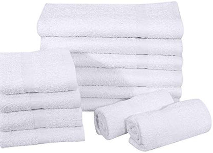 GOLD TEXTILES White Hand Towels 24 Pack (15x25 Inches) Cotton Blend Salon Towels Thin, Light Weight, Quick Drying Spa Towels