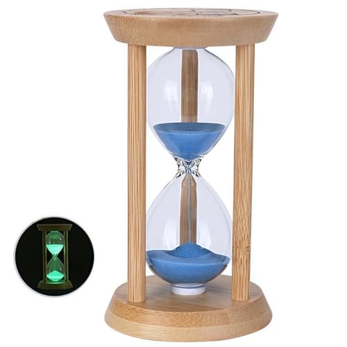 100% Bamboo Sand Timers, Hourglass Sand Timers 10Min, Wooden Sandglass Timer for Toothbrush Timer Games Classroom Home Office Cooking（Blue+10Min） - color: Blue, size: 10Min