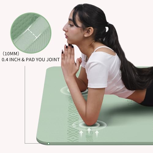 PAIDU Large Yoga Mat 72"x36"x10mm Non-Slip Exercise Mat for Home Gym Studio - color: Green