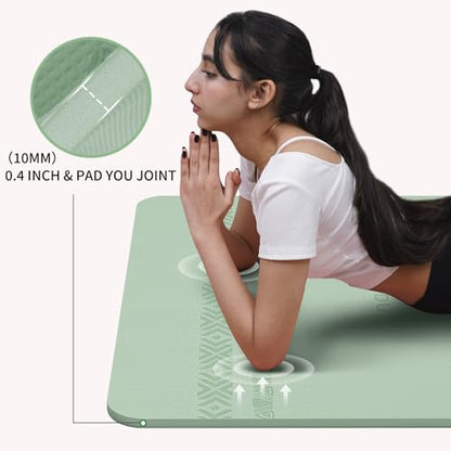 PAIDU Large Yoga Mat 72"x36"x10mm Non-Slip Exercise Mat for Home Gym Studio - color: Green