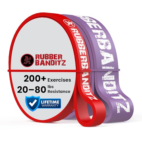 Rubberbanditz Combo Pull Up Assist Bands | Heavy Duty Resistance Exercise Bands for Powerlifting, Mobility, and Stretching | Resistance Bands for Working Out - color: Red, and Purple, size: Pack of 2