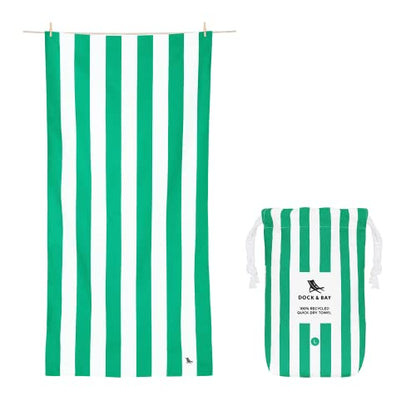 Dock & Bay Quick Dry Beach Towel - Cabana - Cancun Green - Large | Sand-Resistant, Includes Travel Bag, Lightweight & Compact, 100% Recycled DryQ Fabric, Large (160x90cm, 63x35") - color: Cabana - Cancun Green, size: Large (160x90cm, 63x35")