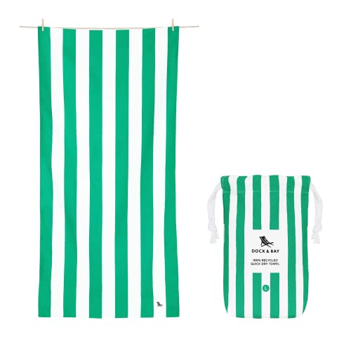 Dock & Bay Quick Dry Beach Towel - Cabana - Cancun Green - Large | Sand-Resistant, Includes Travel Bag, Lightweight & Compact, 100% Recycled DryQ Fabric, Large (160x90cm, 63x35") - color: Cabana - Cancun Green, size: Large (160x90cm, 63x35")